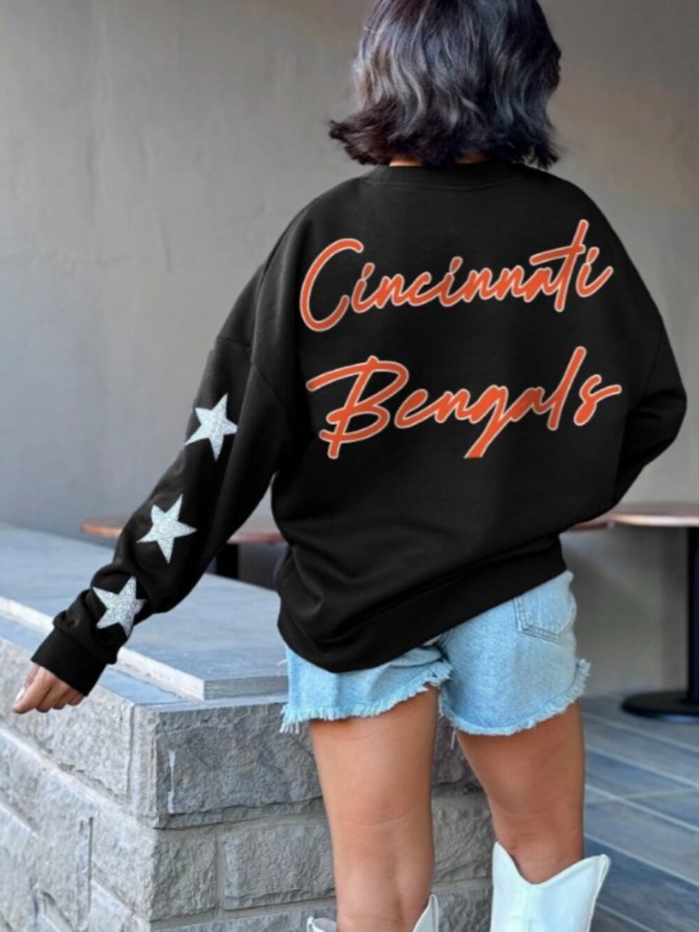 CINCINNATI BENGALS Radiant Energy Star-Sleeve Crewneck Pullover XL